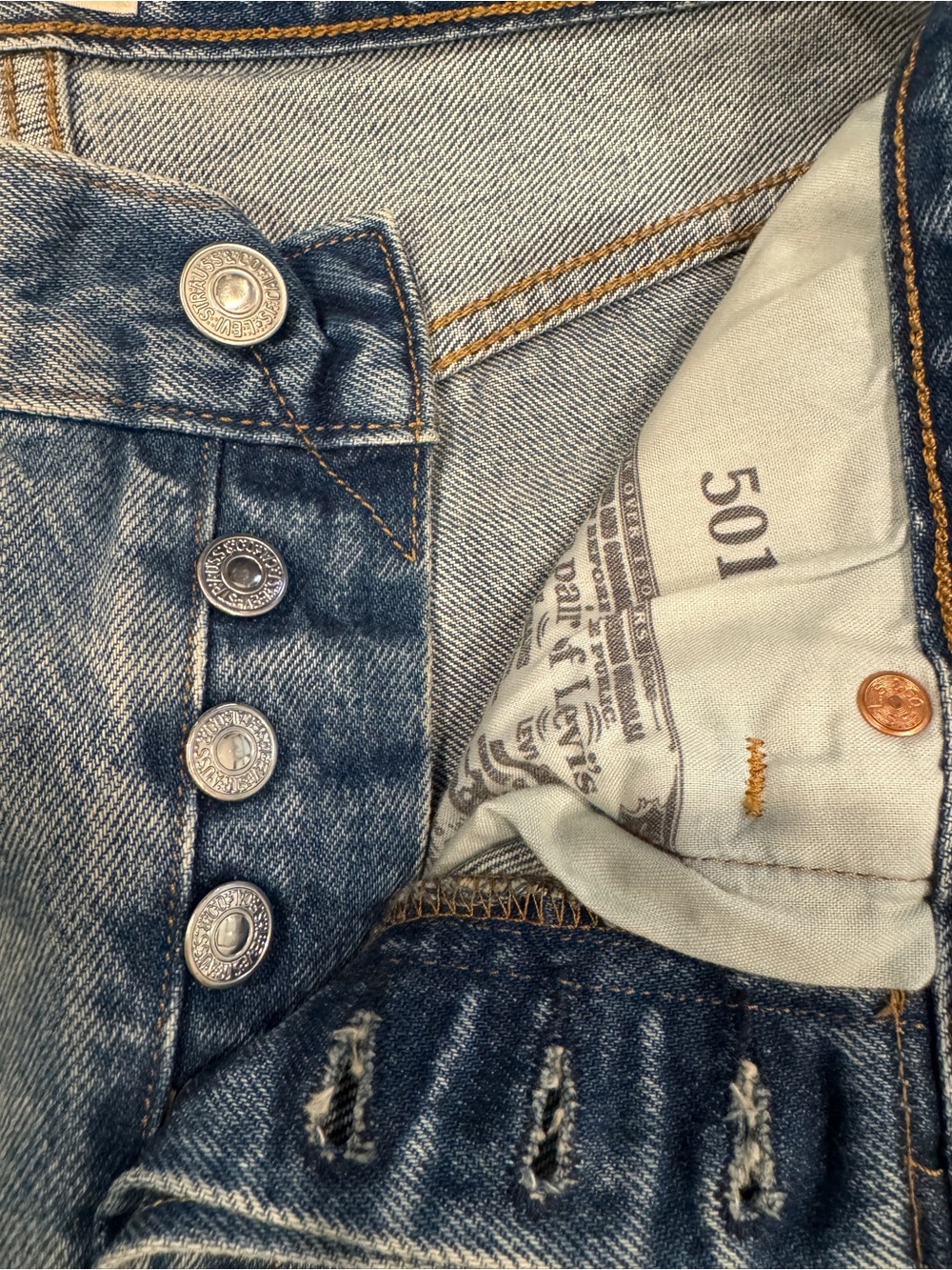 Levi’s Premium 501 Original Cropped Selvedge Jeans Women 24 Medium Wash - Picture 7 of 9